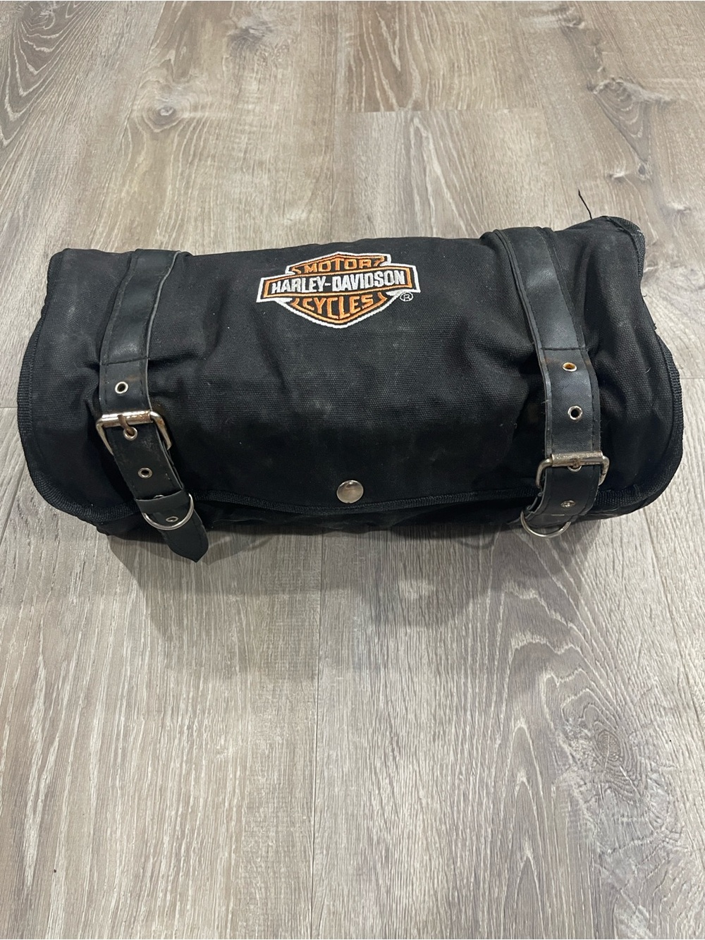Harley-Davidson Black Canvas Tool Roll with Orange Logo Patch